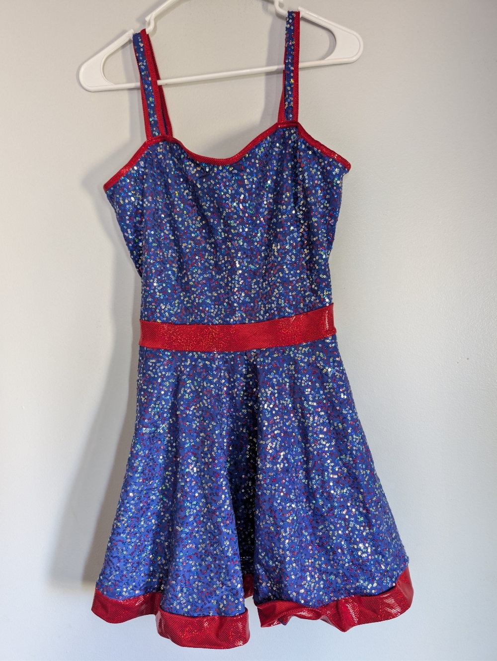 ❤️ Women's Blue And Red Sequin Dance Dress szL
